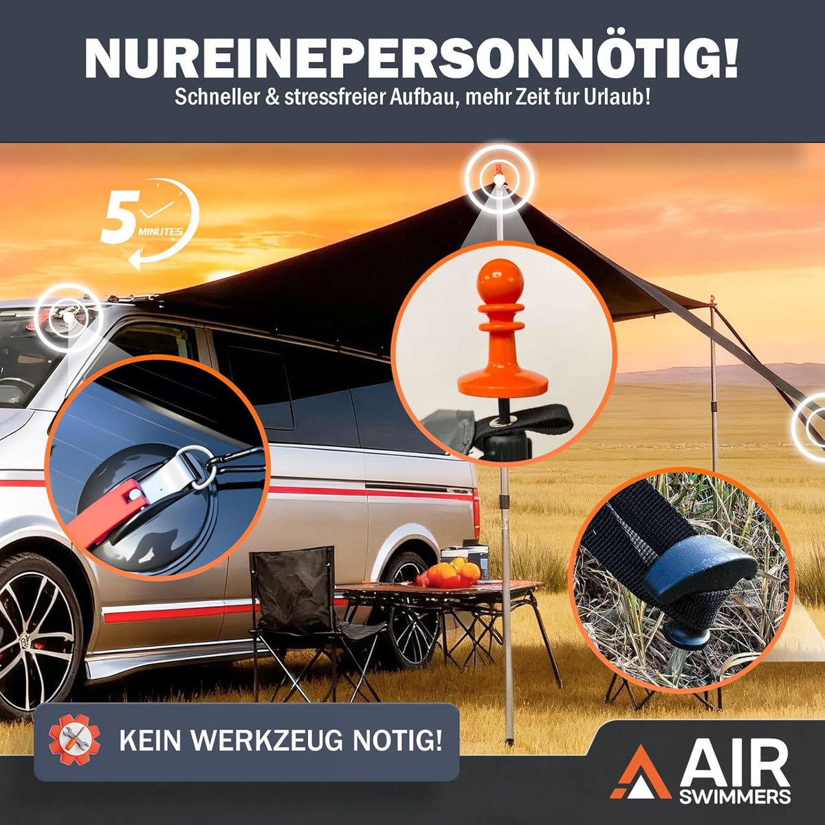 Zonnezeil met bies, luifel voor auto, V-w T5, camping, luifel, autoluifel, met kederrail (4-6 mm), T4, T6, waterdicht, anti-uv, tent stangen, zuignap
