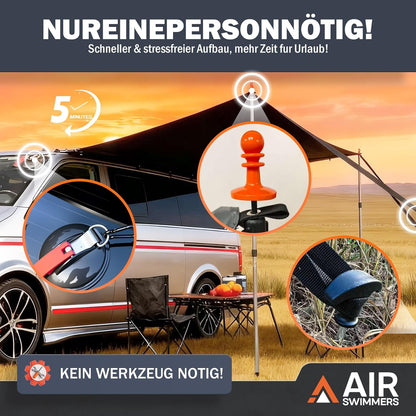 Zonnezeil met bies, luifel voor auto, V-w T5, camping, luifel, autoluifel, met kederrail (4-6 mm), T4, T6, waterdicht, anti-uv, tent stangen, zuignap