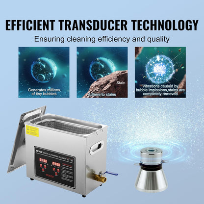 Ultrasone Reiniger – Ultrasoon Reinigingsapparaat – Sieradenreiniger – Brillenreiniger – Horlogereiniger – Roestvrijstalen Tank 6 Liter – Digitale Timer en Temperatuurregeling