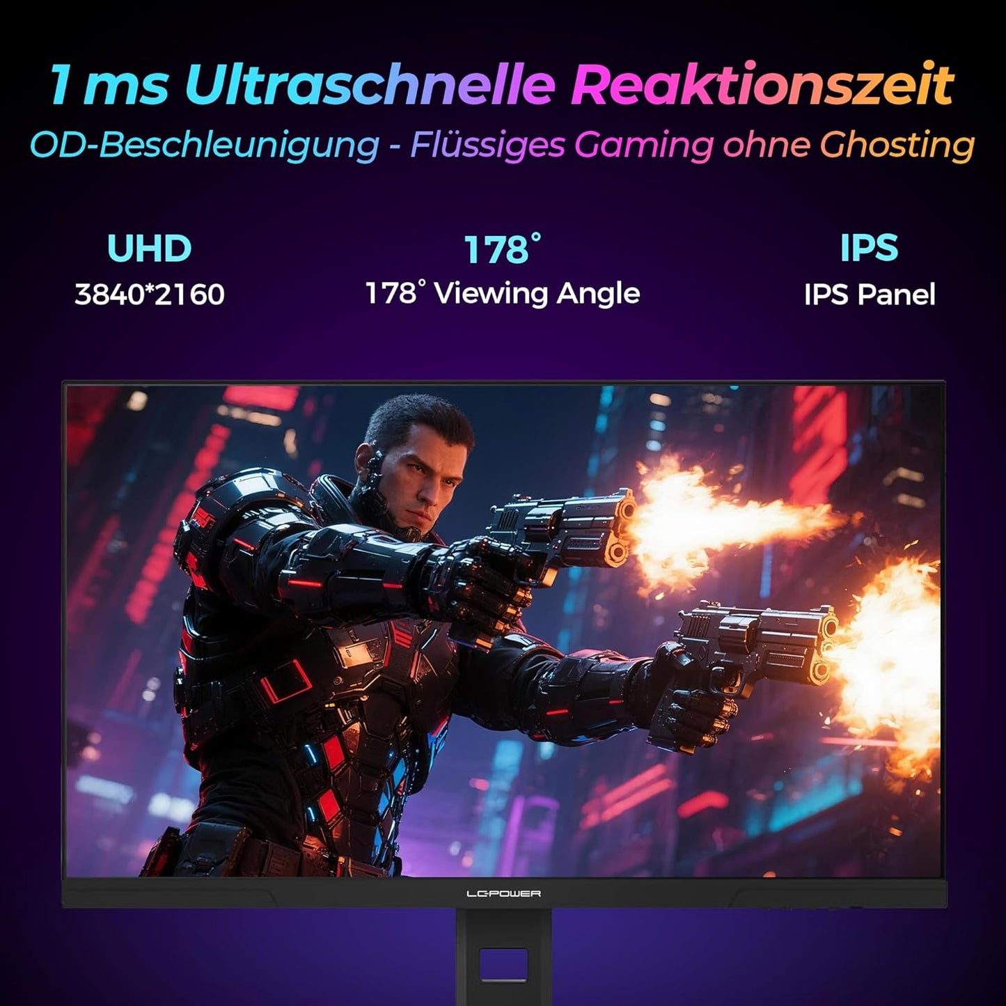 LC-Power Monitor Gaming 27 Pollici, Dual Mode UHD 4K (3840×2160) 160Hz | FHD 320Hz, 1ms OD, Rapid IPS, 130% sRGB, AdaptiveSync, HDR400, HDMI 2.1, DP 1.4, VESA, M27UFD