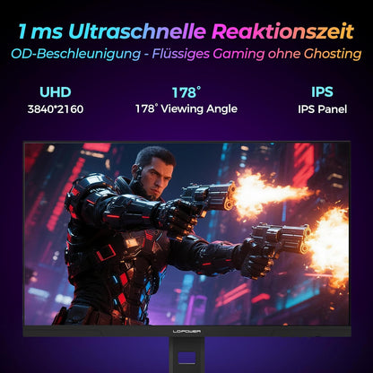 LC-Power Monitor Gaming 27 Pollici, Dual Mode UHD 4K (3840×2160) 160Hz | FHD 320Hz, 1ms OD, Rapid IPS, 130% sRGB, AdaptiveSync, HDR400, HDMI 2.1, DP 1.4, VESA, M27UFD