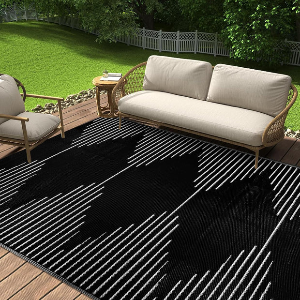 Buiten Vloerkleed - Buitenkleden - Buitentapijt - Opvouwbaar - UV-bestendig - Waterdicht - Buitenmatten - voor Buiten - Balkon - Strand - Picknick -Terras - Rechthoekig - 240 x 300 cm - Zwart