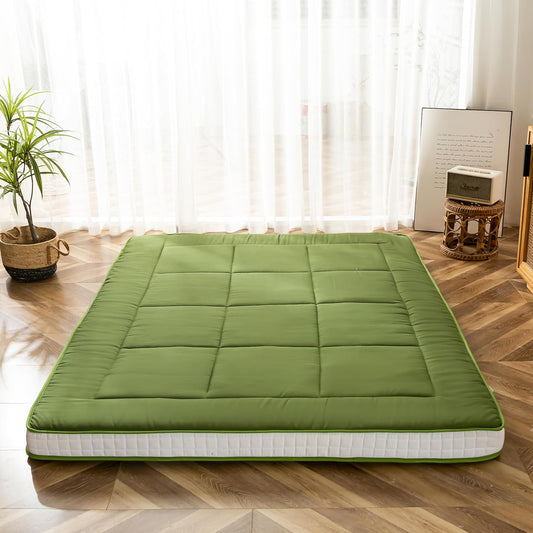 Maxyoyo Futon matras, gewatteerde Japanse vloermatras, gewatteerd, extra dik opvouwbaar slaapkussen, ademend vloerligbed, logeerbed (groen, eenpersoons)