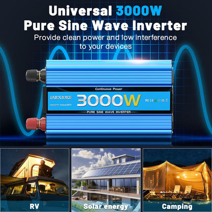 Omvormer zuivere as 3000 W omvormer 24 V 220 V / 230 V stroomomvormer - 2 AC-stopcontacten en USB-poorten en aansluitingen met hoge stroomsterkte voor auto, caravan, boot