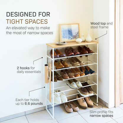 YAMAZAKI Schoenenrek met houten bovenplank - Tower - wit