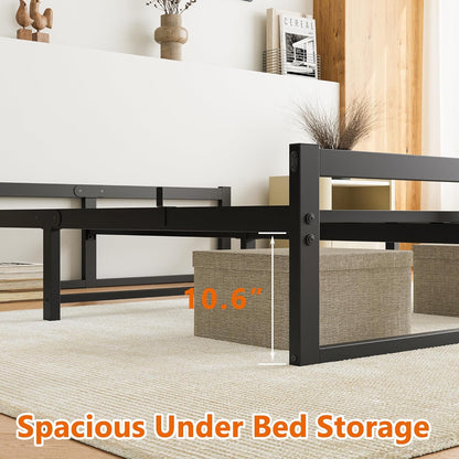 Kingsize Metalen Bed Frame Platform met Matrasbasis 27cm Onderbed Opslag Stalen Ondersteuning Geluidsbestendig 150x200cm