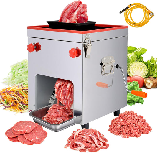 Goldtouch Roestvrij stalen vleessnijmachine, 850 W, 220 V, 150 kg/u, 3-in-1 allessnijder, schijven, strepen, haksnijden, voor vlees, vis en groenten, voor huishouden, restaurant, supermarkt