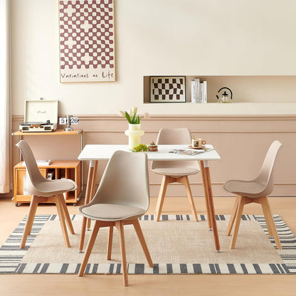 EGGREE Scandinavische eetkamerstoelen, SGS-geteste gestoffeerde keukenstoel, retro-bureaustoel met poten van massief beukenhout, licht kaki, 4 stuks