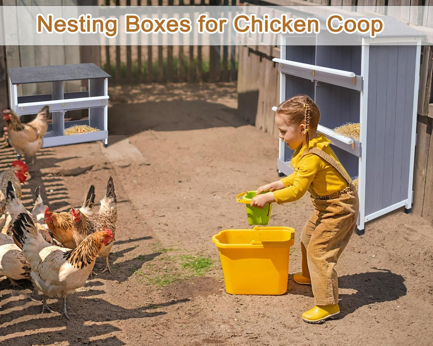 Chicken nest for chickens, chicken nest with sloping bottom, with ventilation holes, easy cleaning, 4 compartments chicken coop winter proof, L x W x H 82 x 38 x 82 cm, storage room - QUORE