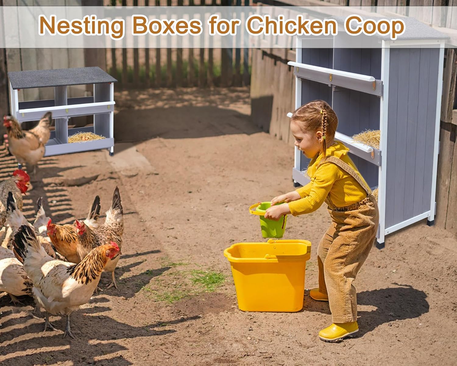 Chicken nest for chickens, chicken nest with sloping bottom, with ventilation holes, easy cleaning, 4 compartments chicken coop winter proof, L x W x H 82 x 38 x 82 cm, storage room - QUORE
