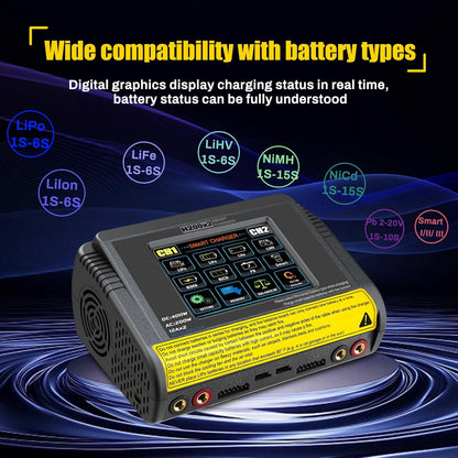 LiPo Oplader – RC Acculader – Batterijlader – Accu Oplader – RC Charger – Dubbel Kanaal – 3,2 Inch Kleuren-Touchscreen – 200W AC / 400W DC