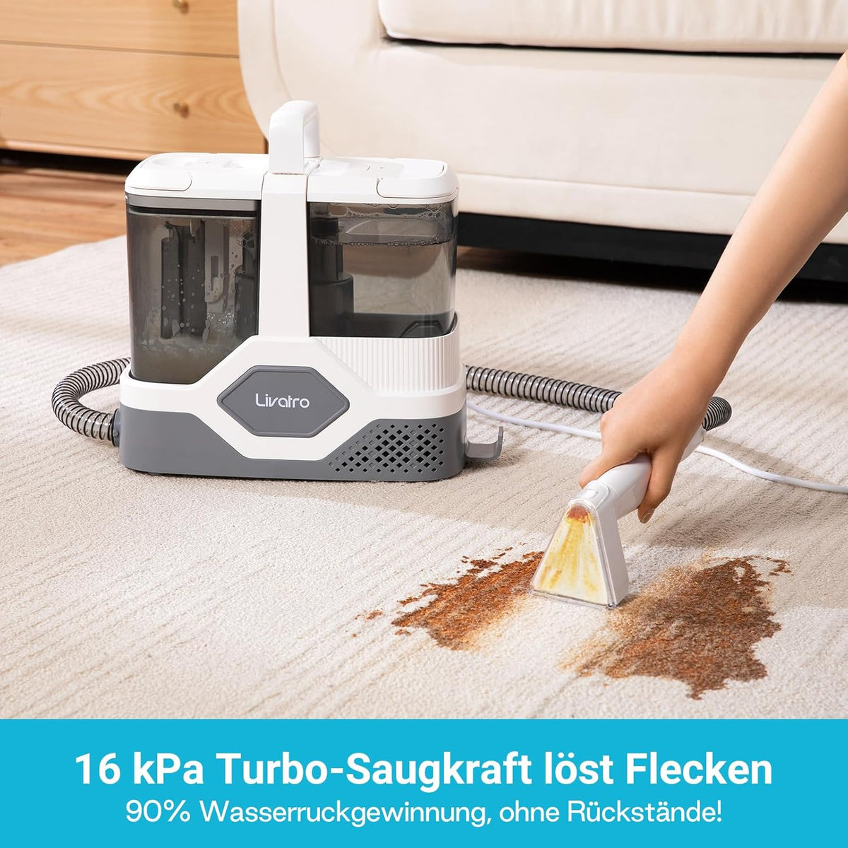 Gestoffeerde Reiniger – Apparaat – Natstofzuiger – Waszuiger – Tapijtreiniger – 600W Motor – 16 kPa Zuigkracht – 2,3L Watertank – Zelfreiniging – Compact – Voor Tapijt, Bank, Mat