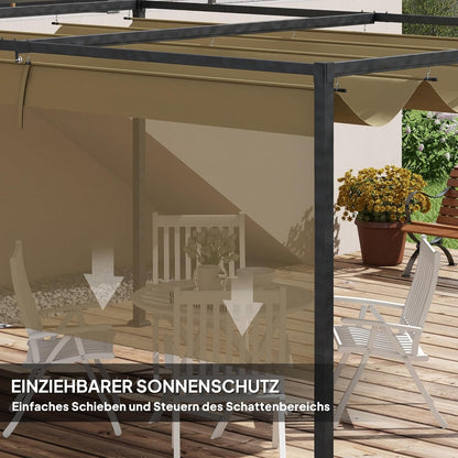 Pergola – Tuinoverkapping – Terrasoverkapping – Tuinpaviljoen – Buitenverblijf – Verstelbaar Schuifdak – Gepoedercoat Stalen Frame 400x300 cm