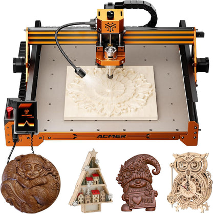 CNC-routermachine, ACMER Ascarva 4S CNC-freesmachine, 70W 24V spindelvermogen, 15,7 x 15,7 x 3,7 inch, 120 W hele machinevermogen voor hout, kunststof, acryl, MDF-snijwerk.