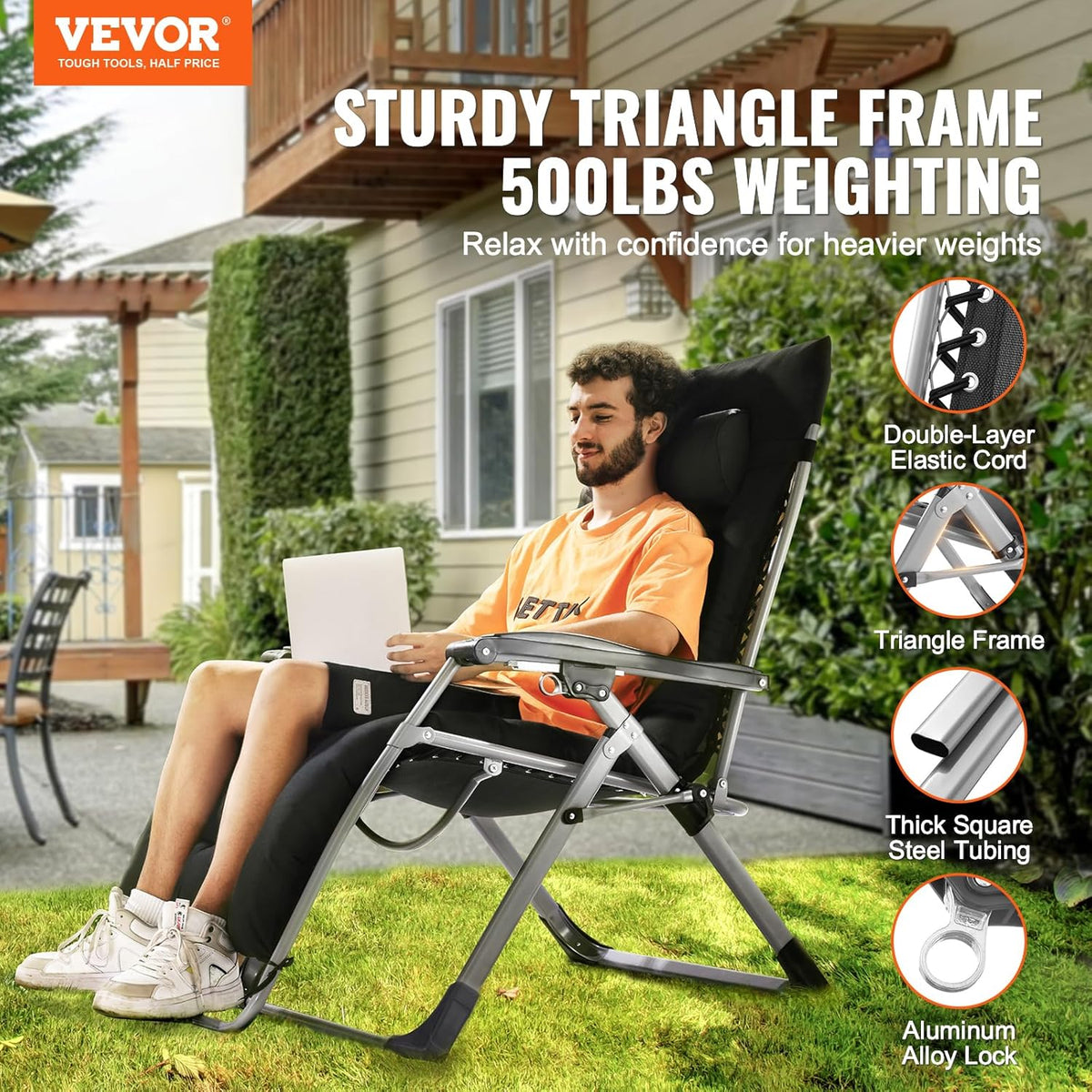 Zero Gravity Relaxstoel – Anti Gravity Stoel – Relaxfauteuil – Tuinstoel – Recliner Stoel – Verstelbaar Tot 500 kg – Stevig Stalen Frame