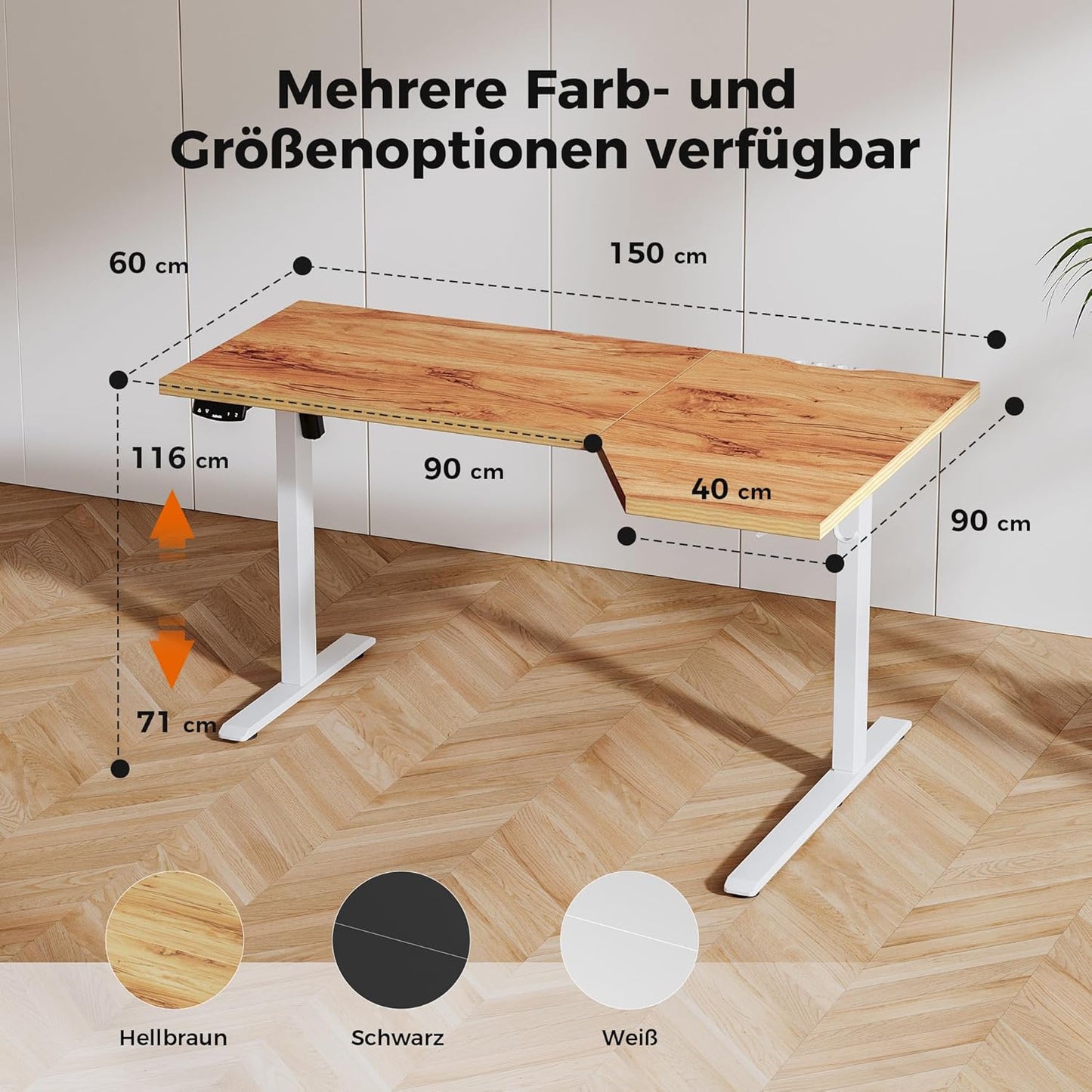 Agilestic Elektrisch sta-bureau 140 cm in L-vorm, in hoogte verstelbaar om thuis staand of zittend te werken, ergonomisch computerbureau, lichtbruin