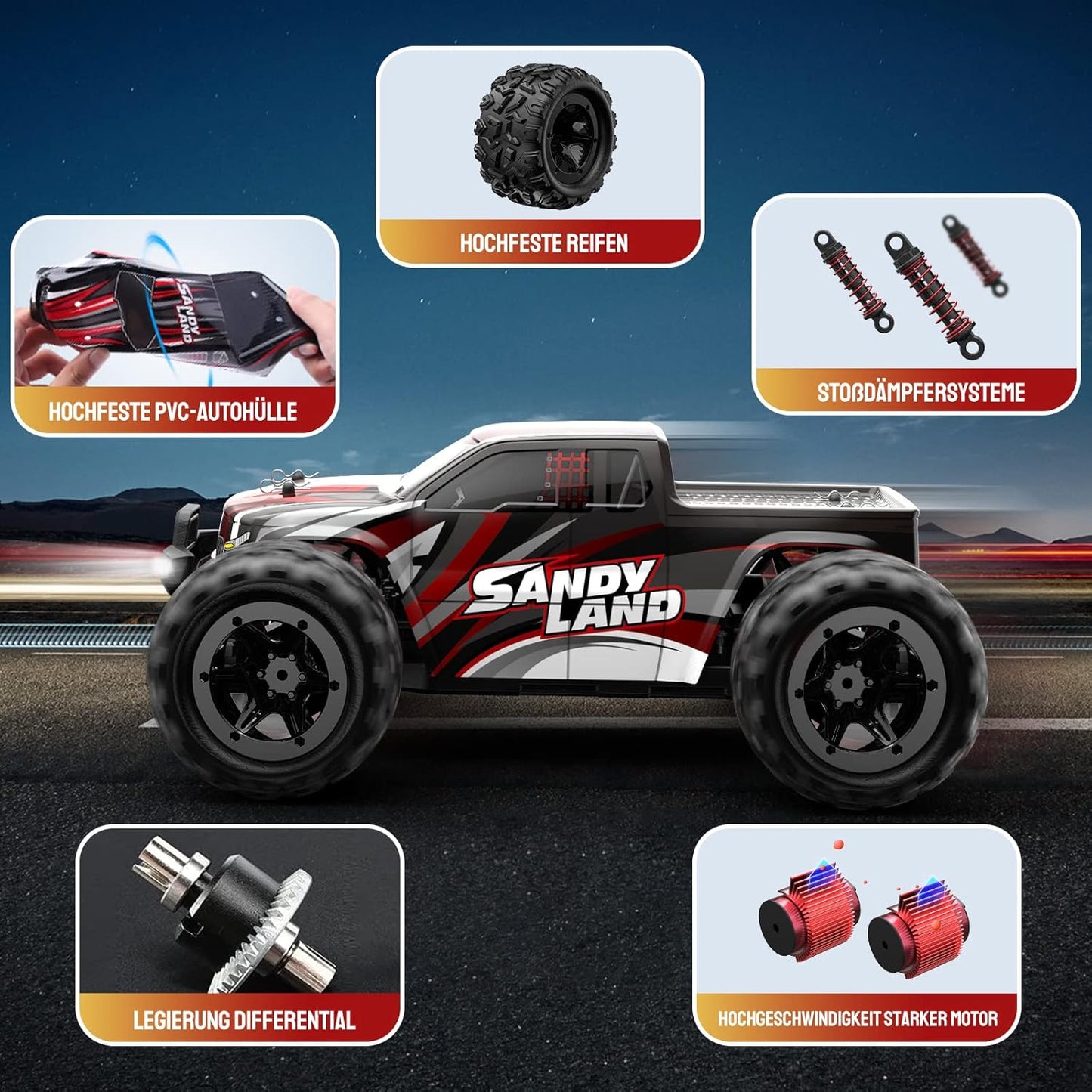 DEERC RC-auto voor kinderen, 1/18 RC-auto 4WD met 40 km/u hoge snelheid, 2 accu's, 2,4 GHz afstandsbediening terreinwagen buiten binnenvoertuig voor jongens en volwassenen