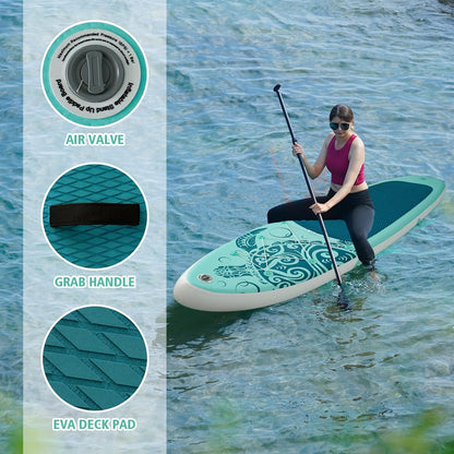 FEATH-R-LITE Opblaasbaar stand-up paddleboard, surfplank, SUP, compleet paddleboard, accessoires, verstelbare peddel, pomp, ISUP reisrugzak, paddleboard voor volwassenen (Ijsgroen)