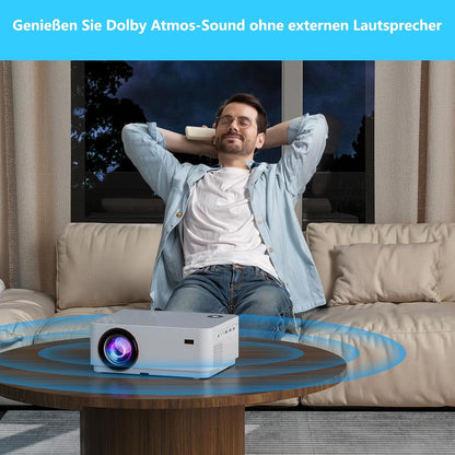 WiFi Bluetooth beamer, 4K, Android OS-projector, Native 1080P met autofocus, 800 ANSI lumen, mini-projector voor thuisbioscoop, outdoor, tuin, woonkamer, 9000+ apps, HDMI USB (wit)