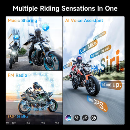 Moman Motorfiets Intercom, H2E Eagle-Like Helm Headset Communicatie Systeem met Dual Chip voor Audio Multitasking HiFi/Muziek delen/FM/AI Voice (2Pack), Motorfiets-Intercom-Helm-Headset-Hoofdtelefoon