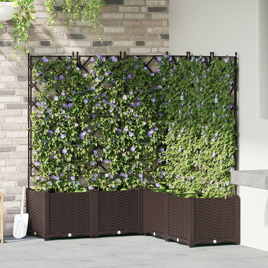 Garden Planter with Trellis, Pack of 5, Brown, 120 x 120 x 143 cm, Modern Structured Planter with Grid Holder, Durable Material for Indoor and Outdoor Use Brown - QUORE