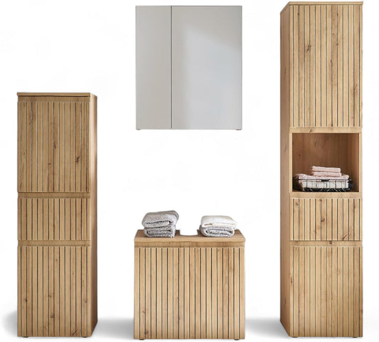 Badkamermeubelset – Badkamerkast – Wastafelmeubel – Spiegelkast – Ladekast – FSC Gecertificeerd Hout – Ruime Opbergruimte 200x181x36 cm