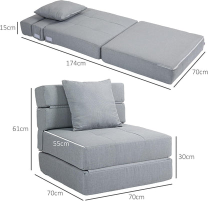 HOMCOM Folding Sofa Bed, 2-in-1 Folding Chair with Bed Function, Relaxing Chair with Cushion, Guest Bed for Living Room, Bedroom, Load Capacity up to 120 kg, Light Grey - QUORE