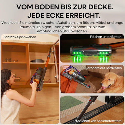 KIPMAX Accustofzuiger, 50000 Pa/550 W/70 min, 1,5 l, draadloze stofzuiger met display, anti-klitborstel, 7-laags filtra en 2 geurplaten, zelfstaande accustofzuiger voor tapijten, dierenharen, harde