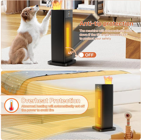 Elektrische Kachel - Keramische Ventilatorkachel - Kleine Elektrische Verwarming - 2000W - met Bevochtigingsfunctie - Sfeerlicht - Verwarmt Snel - Stil - 12 uur Timer - 3 Modi - Kantelbeveiliging - Afstandsbediening - voor Kamers - Thuis - Garage - Zwart