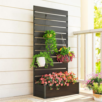 Outsunny Garden Planter with Grid for Climbing Plants Vines Flowers Freestanding Raised Bed for Garden Outdoor Patio Planter with Drainage Crevice Black - QUORE