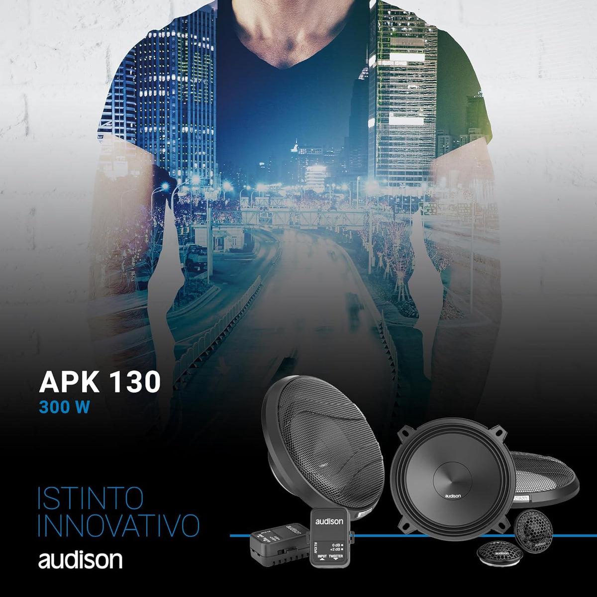Audison APK 130 2-weg autoluidsprekersysteem, 225W piekvermogen, 5,25 inch componenten met crossover, 4 Ohm impedantie, frequentiebereik van 50 Hz tot 20 kHz, zwart