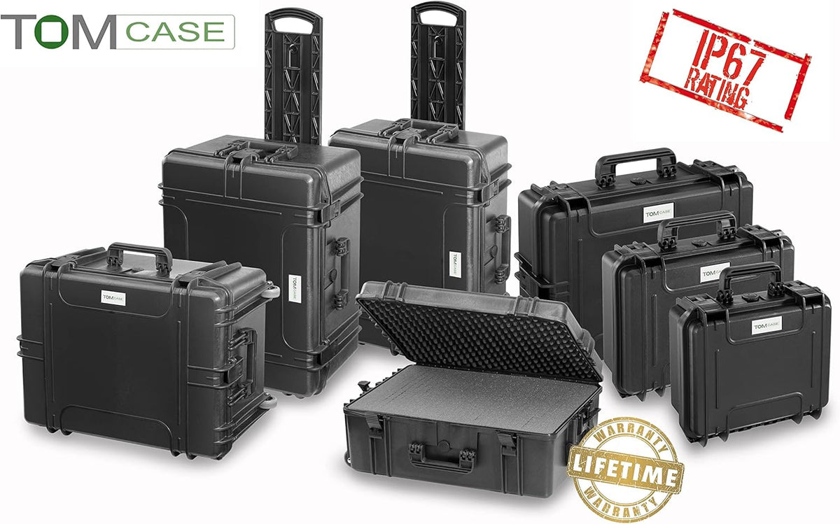 TOMcase waterdichte outdoorkoffer voor notebook/laptop tot 17" en accessoires, splintervrije harde koffer met configureerbaar rasterschuim, transportkoffer