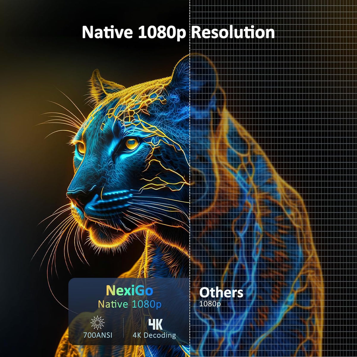 NexiGo PJ40 (Gen 3) Projector met WiFi en Bluetooth, D65 Gekalibreerd, Native 1080P, Ondersteuning voor 4K, Projector voor Buitenfilms, 20W Speakers, Compatibel met TV Stick, iOS, Android
