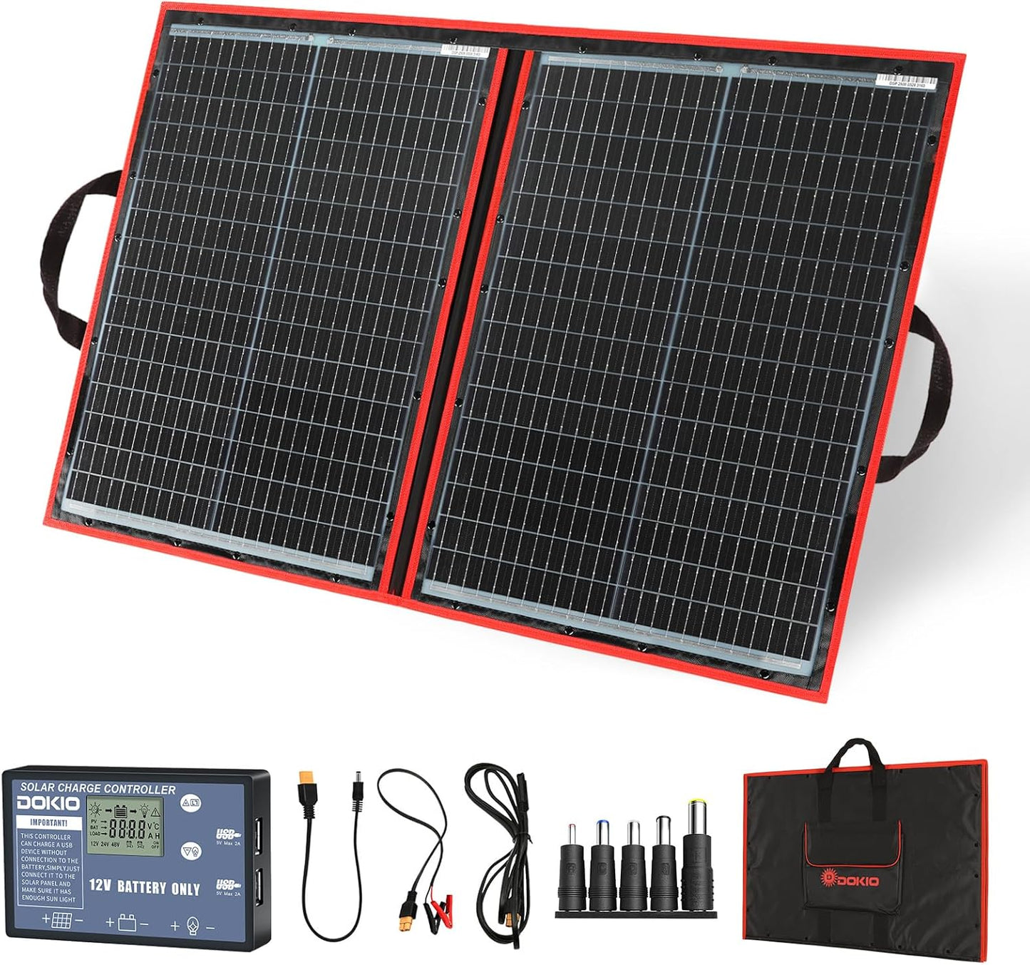 DOKIO Opvouwbaar Zonnepaneel 100w 12v Monokristallijne zonnelader met 10A-controller voor caravan camper camping Auto Boot Batterij opladen