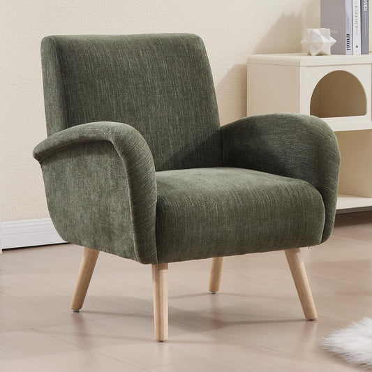 chairus Armchair for Living Room Chenille Accent Chair, Single Upholstered Lounge Tub Chair with Wooden Legs (Green) - QUORE