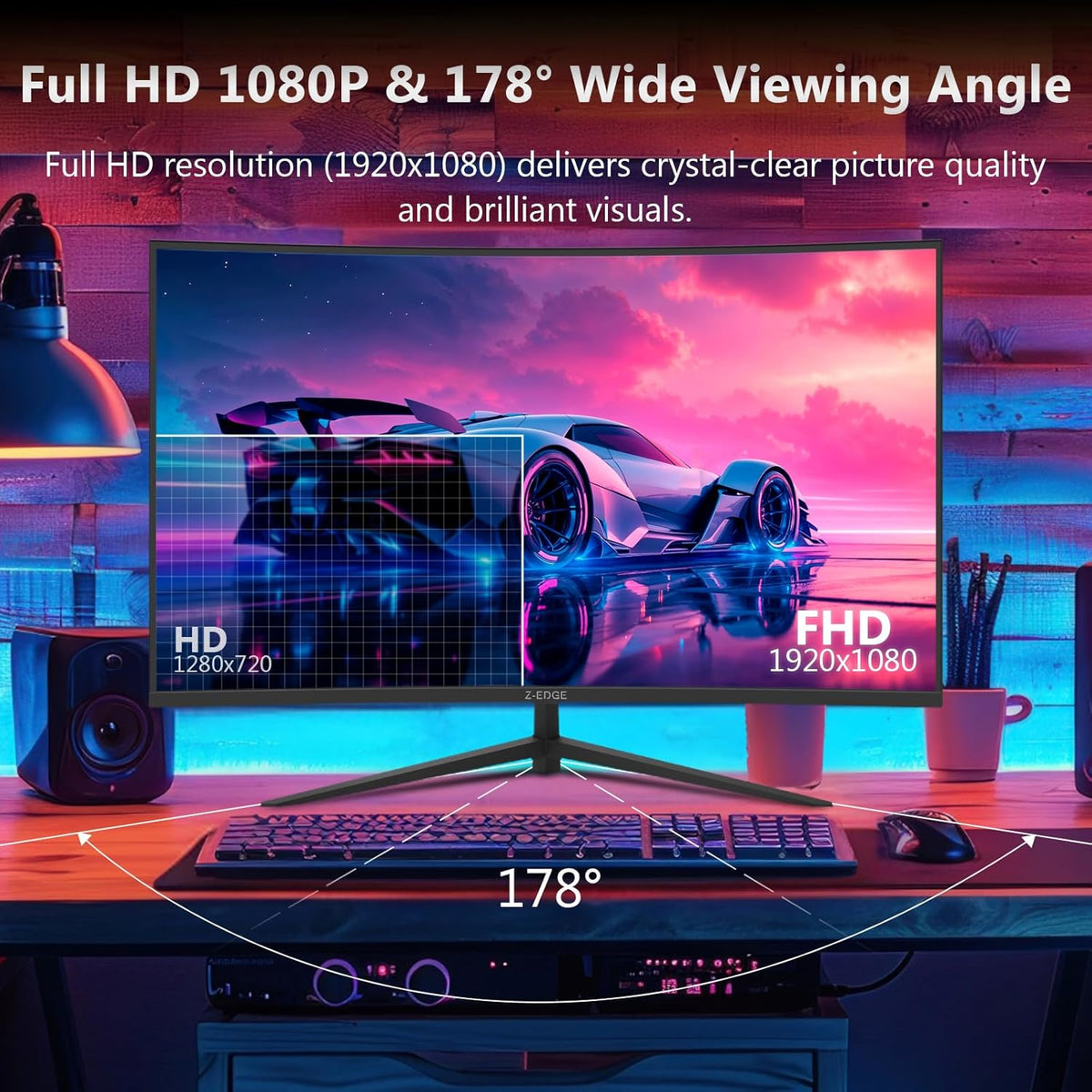 Z-Edge Gaming Monitor Curved 32'' 240Hz, 1ms, 1080P, FreeSync, Screen game LED 16:9, 1500R VA, 4000:1 Adjustable Tilt, 2×HDMI 2.0 & 2× DP 1.4, VESA(HDMI Cable Included)
