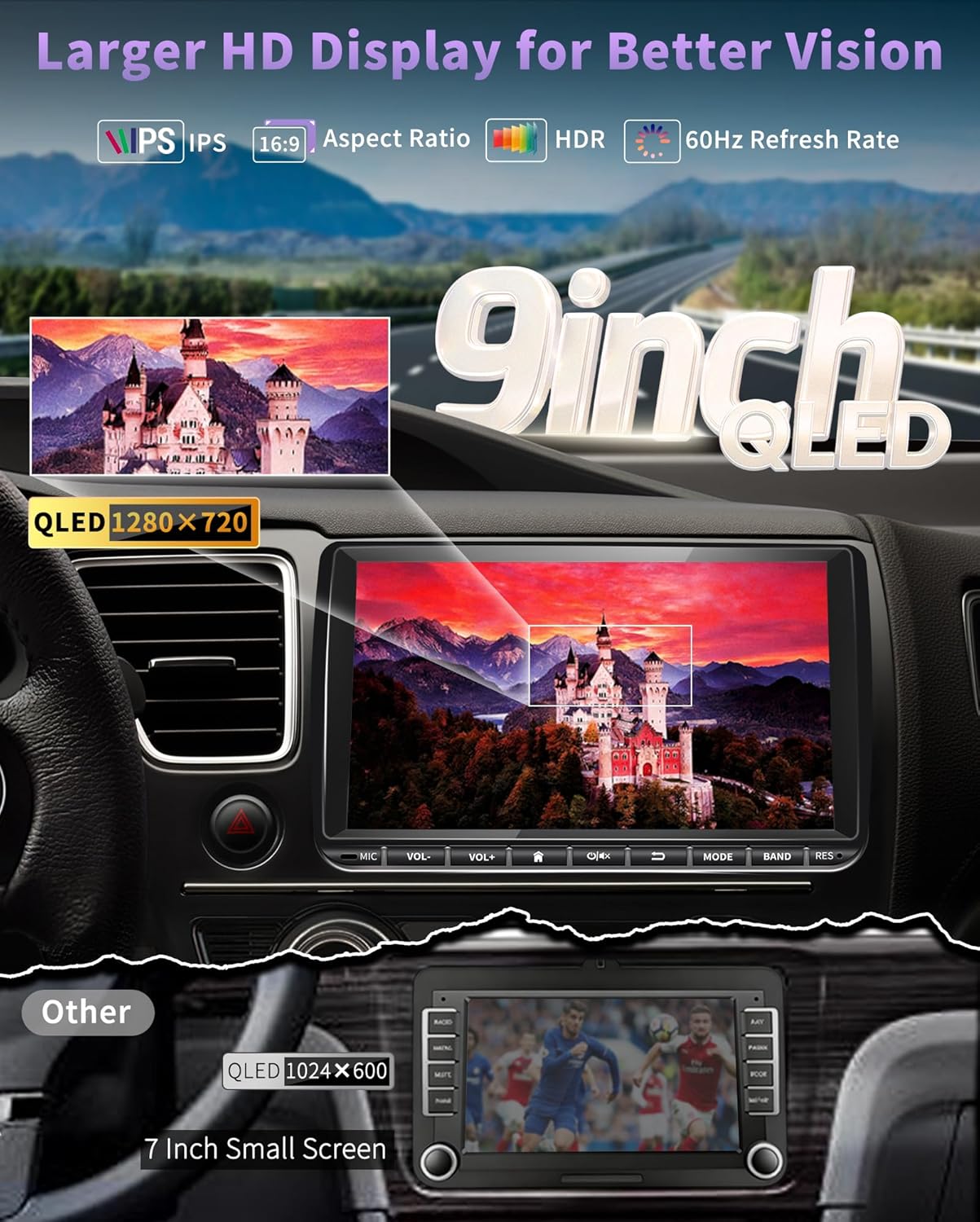 DAB+ Autoradio – Autoradio Met Scherm – Dubbele DIN Radio – Auto Multimedia Systeem – Car Audio Systeem – 9 Inch QLED Touchscreen – Draadloze Apple CarPlay & Android Auto