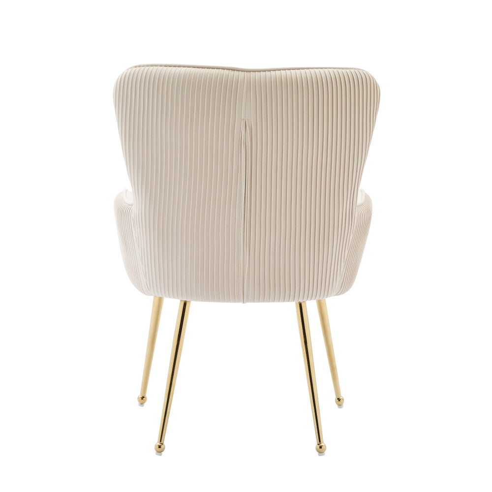 Eetkamerstoel – Velvet Stoel – Kuipstoel – Set Van 2 – Luxe Design – Beige – Gouden Metalen Poten – Met Armleuningen – Verstelbare Glijders