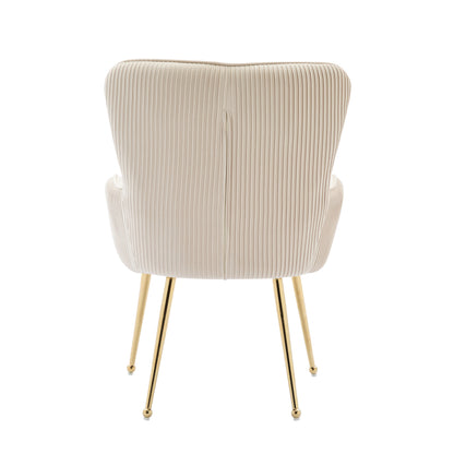 Eetkamerstoel – Velvet Stoel – Kuipstoel – Set Van 2 – Luxe Design – Beige – Gouden Metalen Poten – Met Armleuningen – Verstelbare Glijders