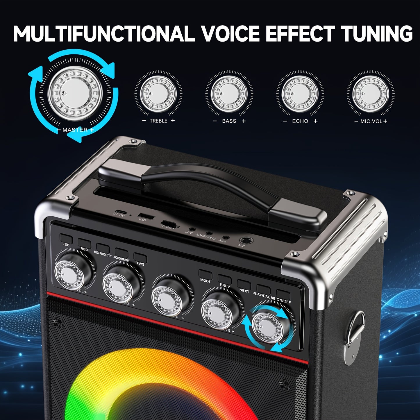 Draagbare Karaoke Machine – Karaoke Set – Wifi Microfoon – Bluetooth Speaker – Zanginstallatie – Met 2 Draadloze Microfoons – RGB Muziekverlichting – Hi-Fi Geluid & Lange Batterijduur