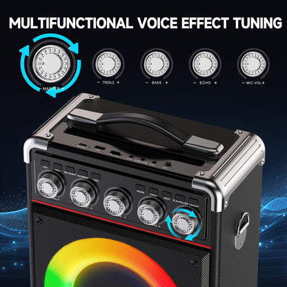 Draagbare Karaoke Machine – Karaoke Set – Wifi Microfoon – Bluetooth Speaker – Zanginstallatie – Met 2 Draadloze Microfoons – RGB Muziekverlichting – Hi-Fi Geluid & Lange Batterijduur