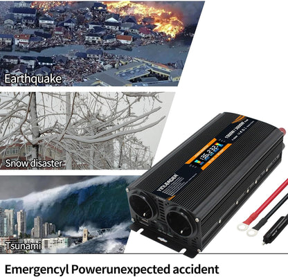 Spanningsomvormer – Omvormer – Stroomomvormer – 12 V Naar 230 V Omvormer – 230 V Omvormer – 1500 W / 3000 W – LCD-Display Met 2 Stopcontacten En 1 USB