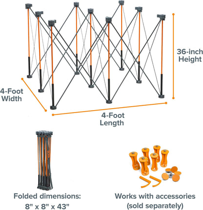 BORA Duizendpoot hoog 4ft x 4ft x 36" 9-Strut draagbare werkstandaard, inclusief draagriem, CT9