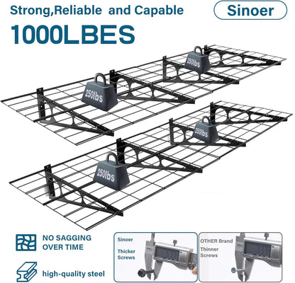 Sinoer 2-pack 2x6ft Garage Stellingen Met Haken, 61cm-bij-183cm Metalen Wandplank Opslag Rek Planken, voor Winkel, Schuur Opslag