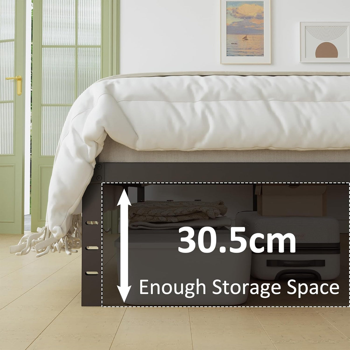 Lutown-Teen Metalen Bed Frame 135 x 190 cm met Gebogen Hoofdbord, Hoogte 36cm, Bedframe 135x190 met Lattenbodem Van Metaal, Opbergruimte onder het bed, Eenvoudige Montage, Zwart