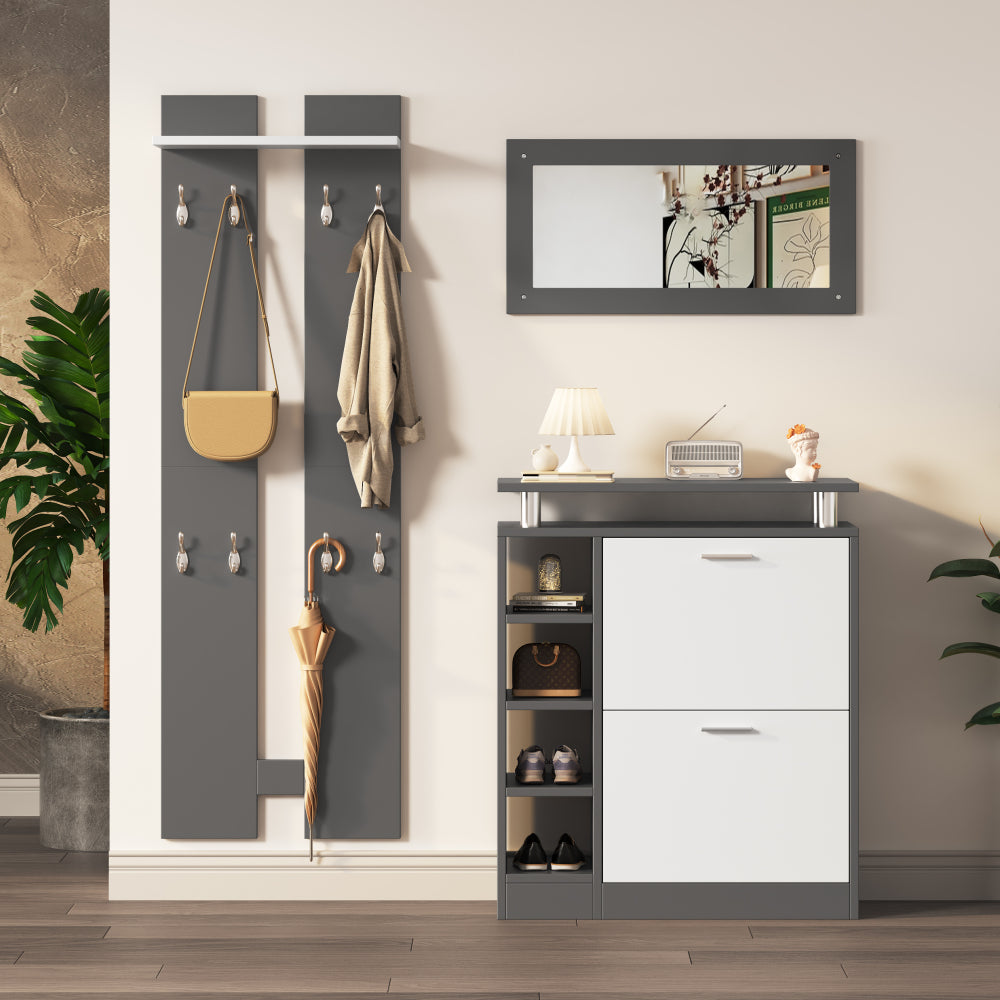 Schoenenkast – Schoenenopberger – Schoenenrek – Schoenenkast – Schoenenkast met Spiegels – Wandgemonteerd – Ruimtebesparend Design – Duurzaam Spaanplaat 80x25x96 cm