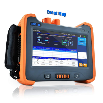 1310nm/32dB en 1550nm/30dB SM OTDR Singlemode Glasvezel Tester Met OPM+OLS+VFL+Evenementenkaart+7-inch Touchscreen Optische Reflectometer voor APC&UPC SC+ST+FC+LC Connector-SS313T-2A1
