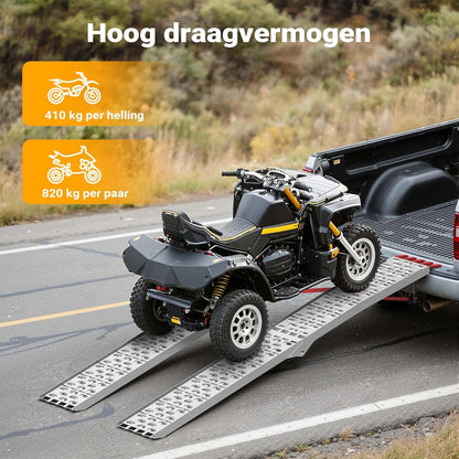 Oprijplaat aluminium opvouwbaar – 226 cm 410 kg – motoroprijplaat oprijsteun oprijplank