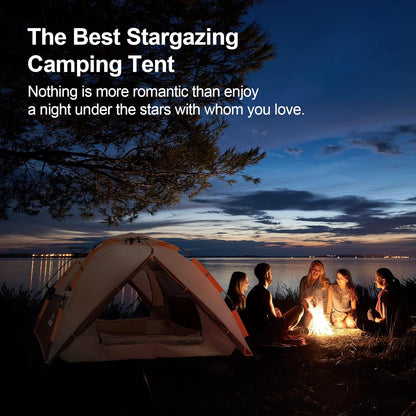Campingtent, pop-up tent voor 4 personen, familiekoepeltent, waterdicht, winddicht, met 2 gaasdeuren, 2 gaasramen, dakramen, 2-in-1 dubbele lagen, opbergtas voor kamperen, wandelen, backpacken