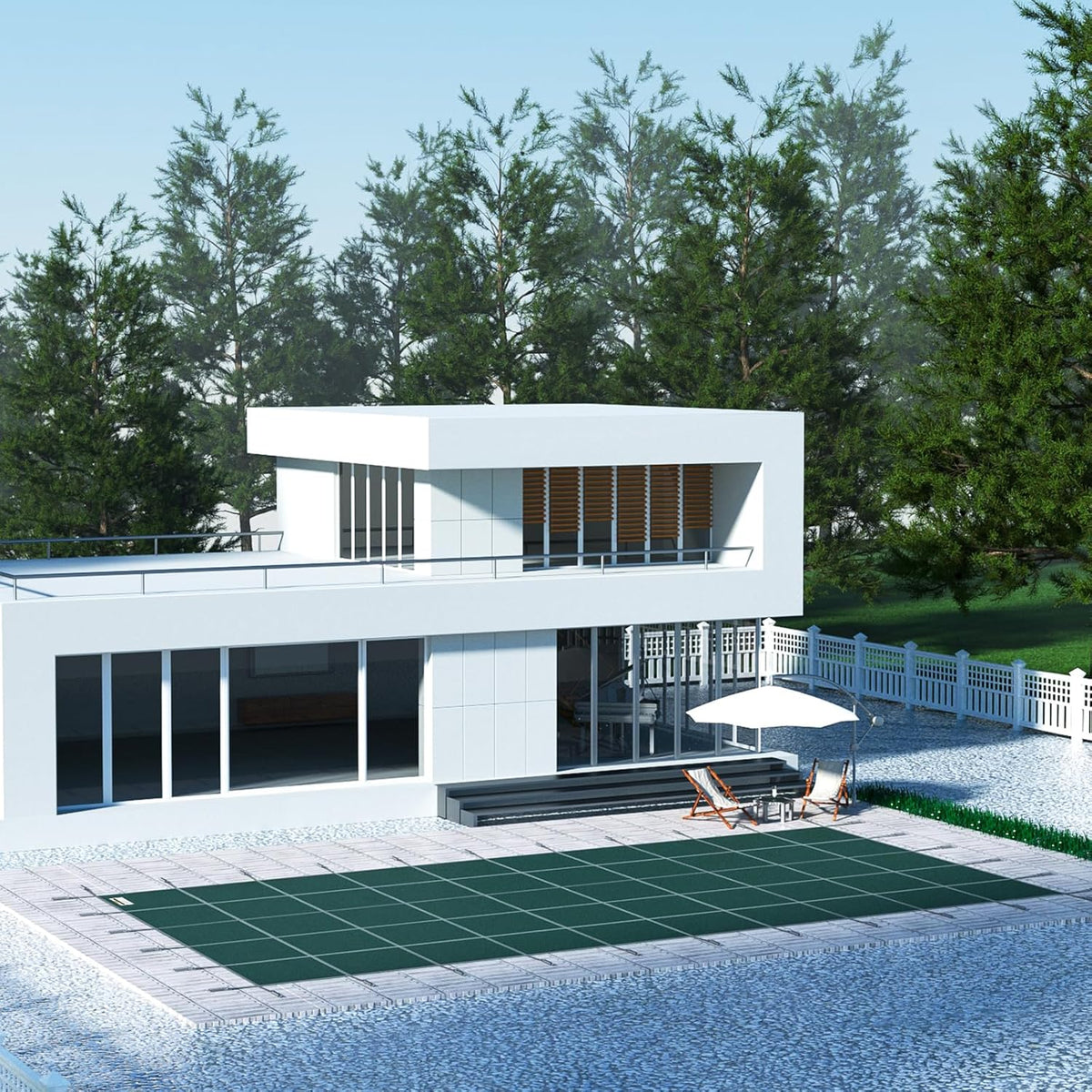 VEVOR Veiligheidsafdekking voor ingegraven zwembaden, 4,9 x 9 m, groen net, veiligheidsdeken, afmetingen 5,5 x 9,8 m, met installatiegereedschap voor winterzwembad, bestand tegen zon, wind